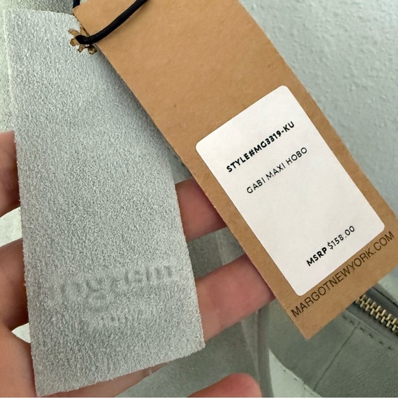 NEW MARGOT NEW YORK GABI MAXI HOBO GRAY BLUE SUEDE LEATHER SHOULDER BAG - Picture 10 of 15